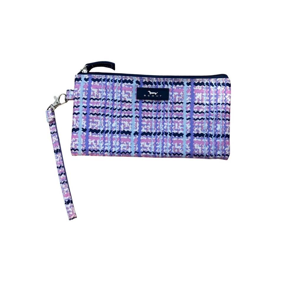 Scout Kate Wristlet Pouch Purple Pink Plaid Water Resistant Zippered Bag